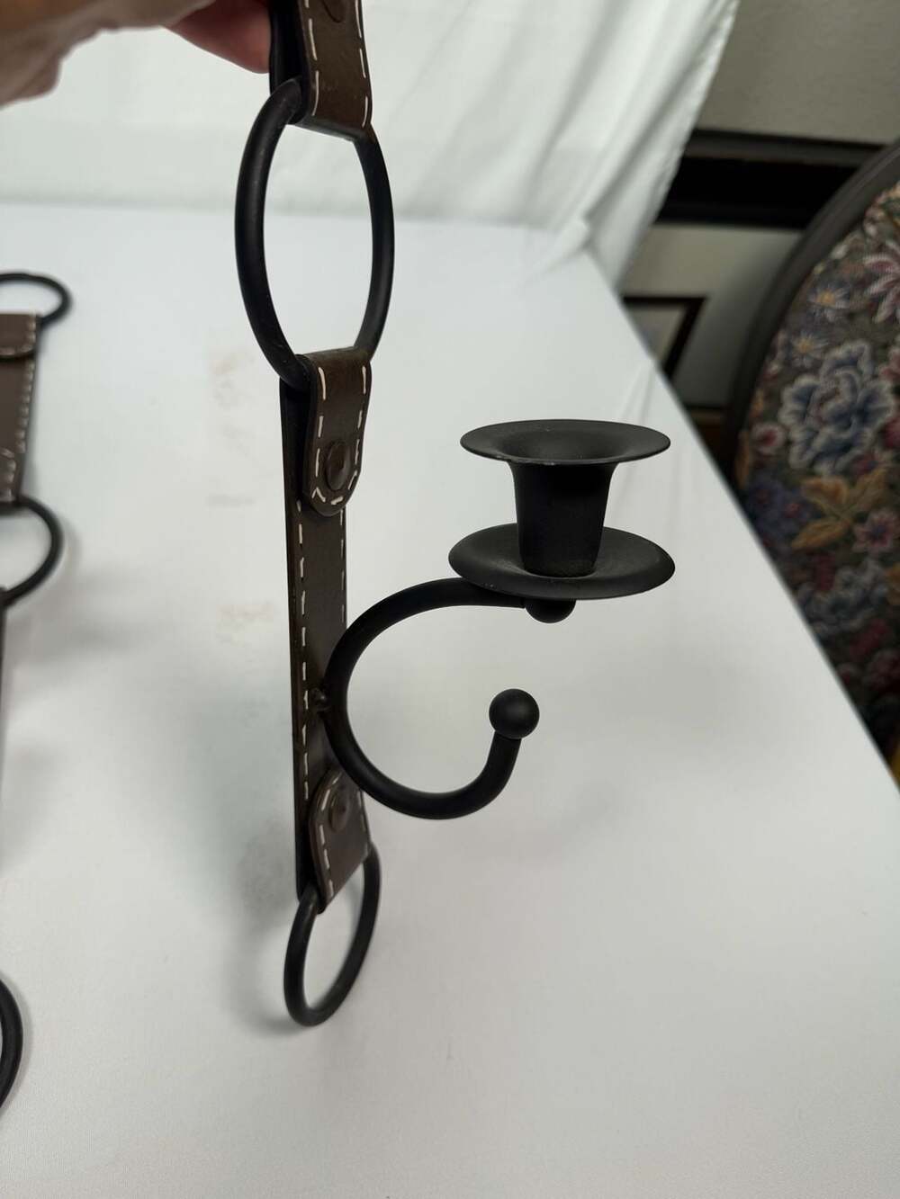 Vintage Equestrian Style Metal Wall Candle Sconces Set of 2 - Picture 3 of 6